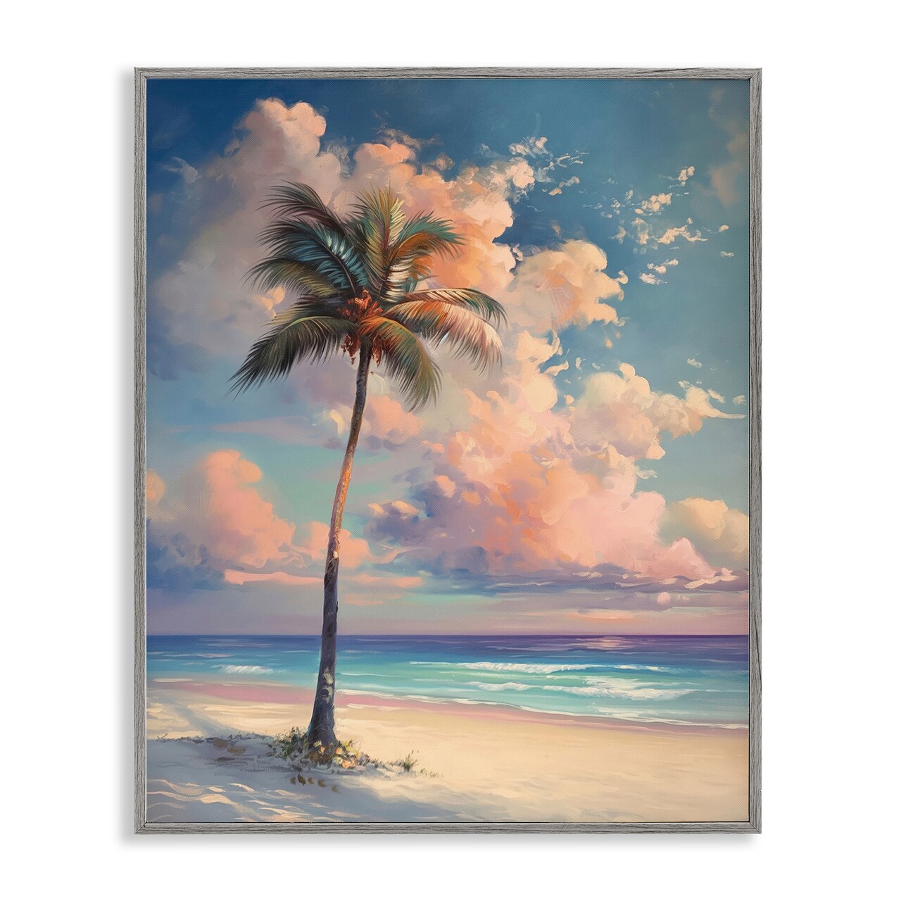 Stupell Industries Bright Hued Beach Palm Framed Giclee Wall Art Design by Arlington Prints